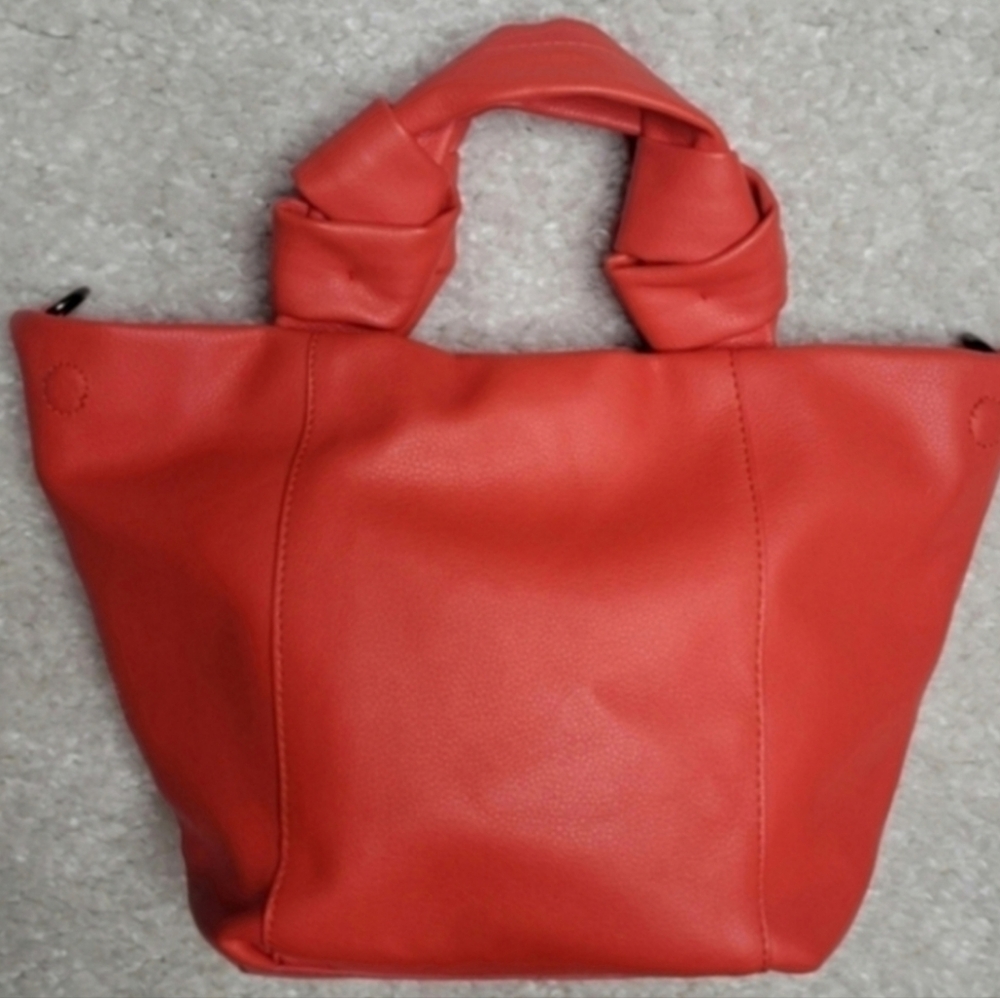 RED Small VEGAN Knotted Top Handle tote
